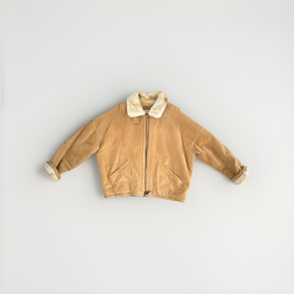 Vtg Jones New York Mans Suede Camel bomber jacket size large Retro Minimalist